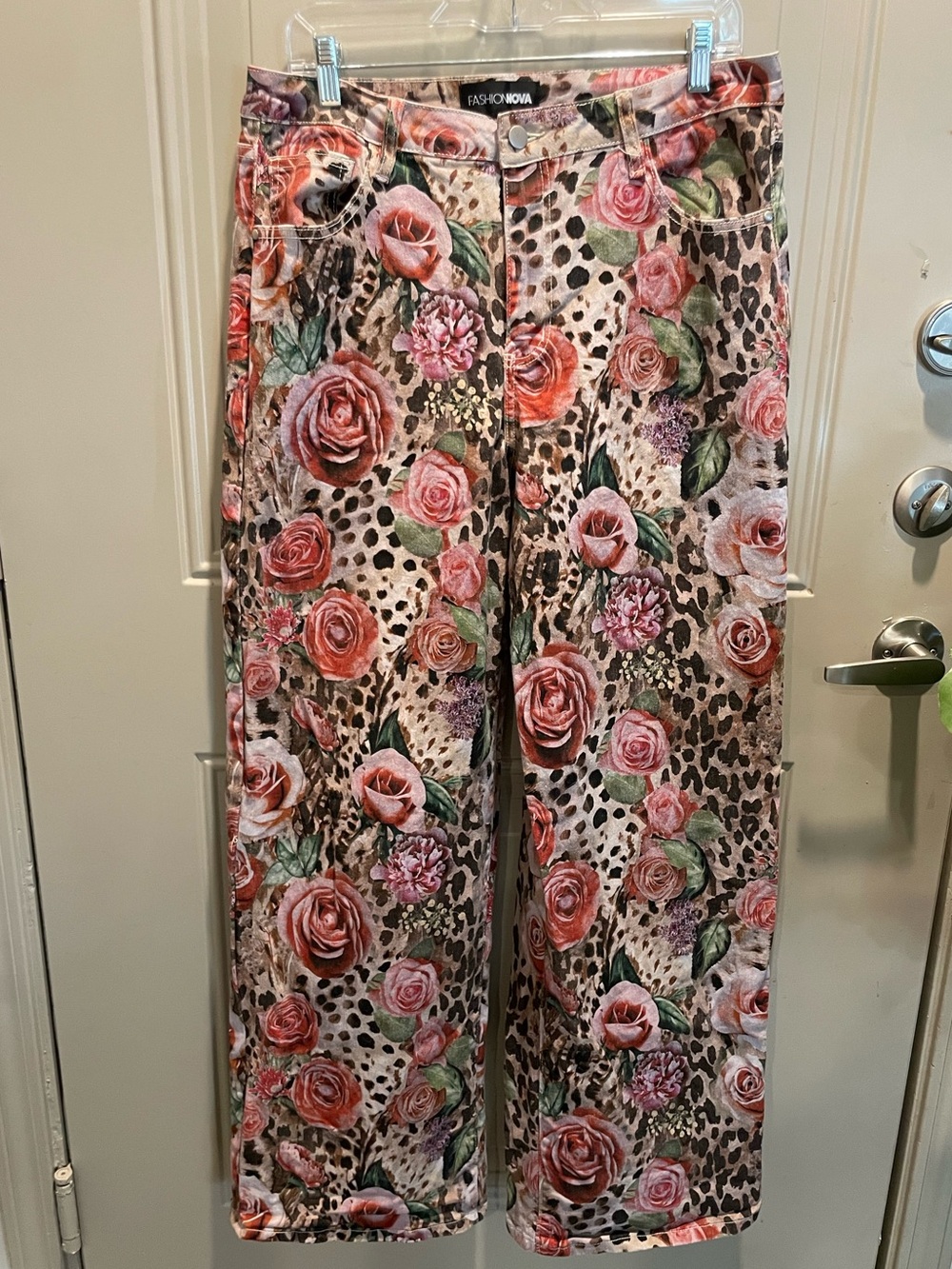 Fashion Nova Pink Floral & Leopard Wide-Leg Pants
